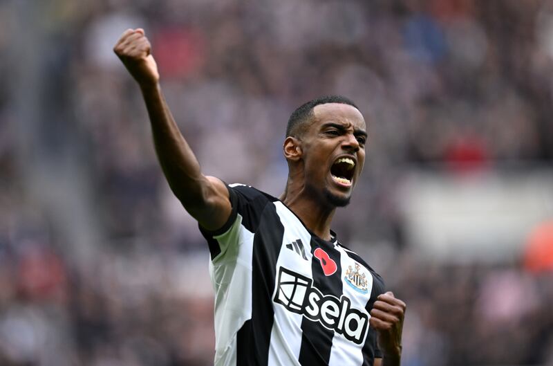 Alexander Isak celebrates scoring Newcastle's winning goal against Arsenal at St James' Park. Photograph: Stu Forster/Getty Images