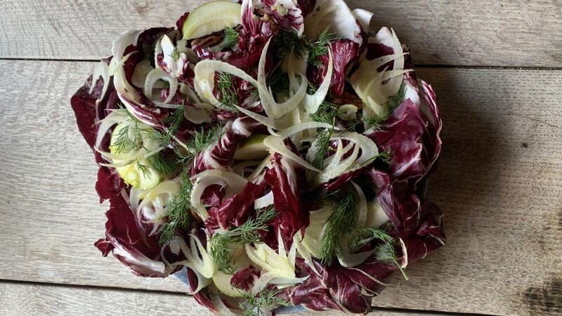 Florence fennel, radicchio and apple salad with roasted pecans