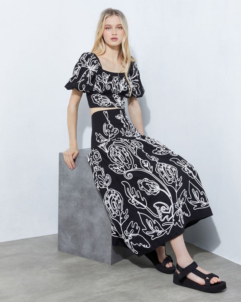 Savida Yolanda Puff top, €25, and midi skirt, €30, from Dunnes Stores