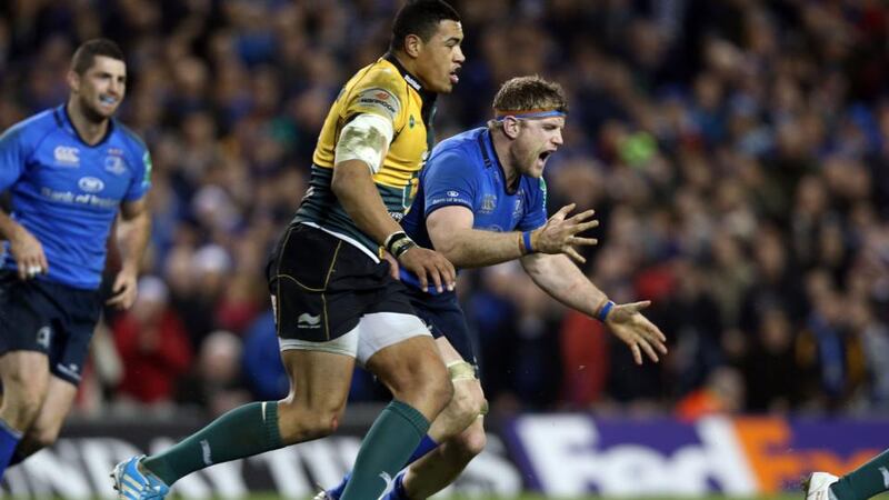 Leinster’s Jamie Heaslip drops the ball which ultimately leads to a late Northampton try in the Heinken Cup Pool One game at the Aviva Stadium. Photograph: Donall Farmer/Inpho