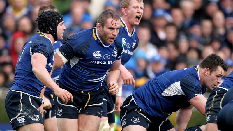 Damian Browne (second fro left) in action for Leinster alongside Isaac Boss, Leo Cullen and Cian Healy in 2012. Photograph: James Crombie/Inpho