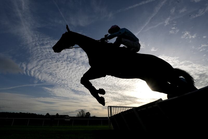 Michael O'Sullivan and Do It Again on their way to winning the Wynnstay EBF Junior National Hunt Hurdle. Photograph: Martin Rickett/PA