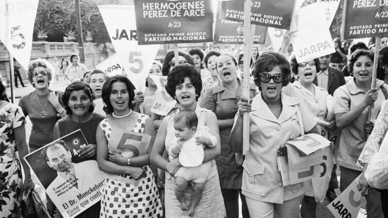 Women march through the centre of Santiago, Chile, in 1973 shouting anti-government slogans
