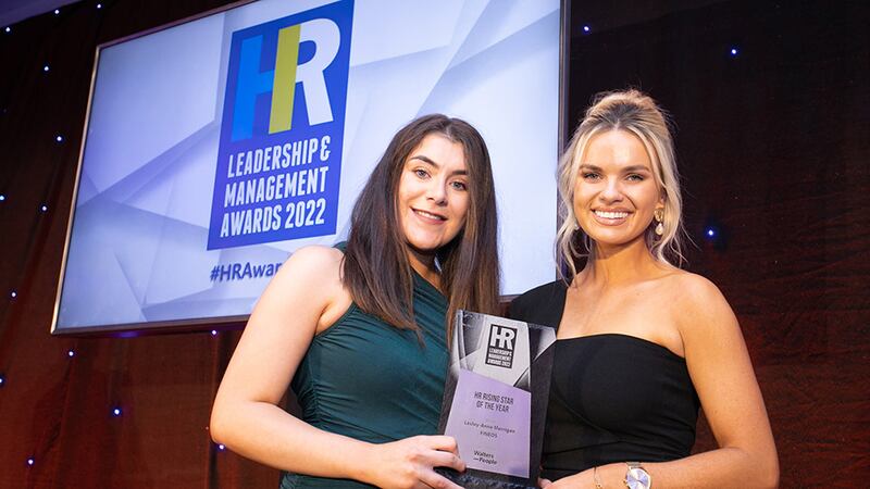 Danielle Gillen, senior consultant, Walters People, Robert Walters, presents the HR Rising Star of the Year award to Lesley-Anne Merrigan, FINEOS.