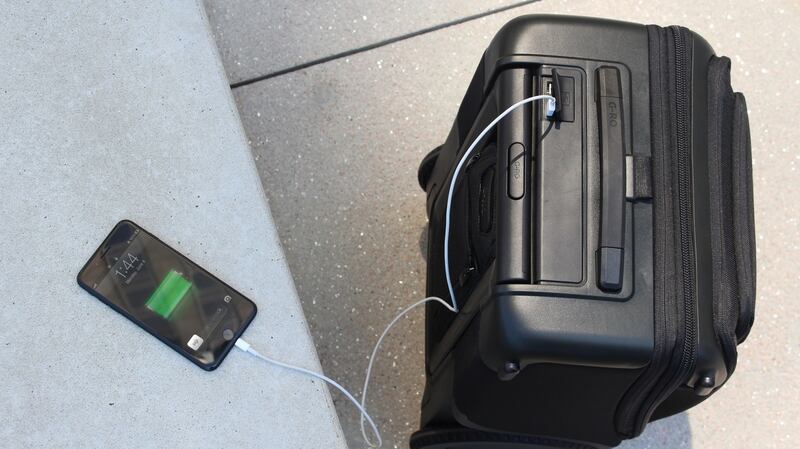 G-RO Smart Carry-on luggage (from €380) features USB ports and a powerful battery,  lightweight design, and  a patented larger wheel  making it easier to wheel on all terrain