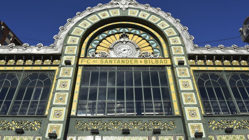 The narrow-gauge Feve line, which starts in Bilbao’s main station, pictured, runs  along Spain’s north coast