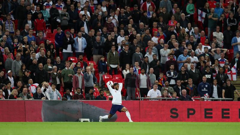Joe Gomez takes a long throw during England’s Nations League clash with Spain on Saturday. Photo: Mark Leech/Offside/Getty Images