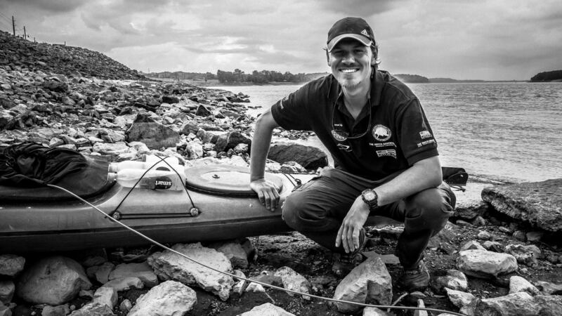 Henk van der Klok  on the Mississippi at a town called Cape Girardeau. This was about 75 days into his journey down the Mississippi