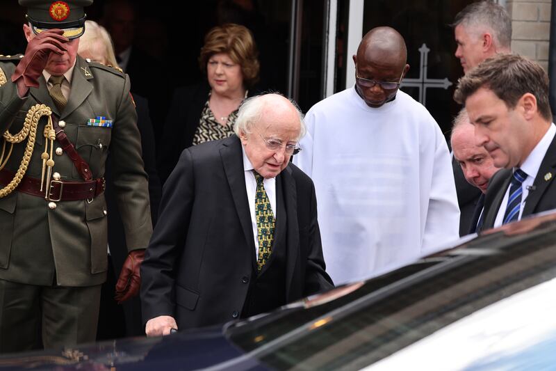 President Michael D Higgins, leaving following the funeral Mass of Mary O'Rourke. Photograph: Dara Mac Dónaill
