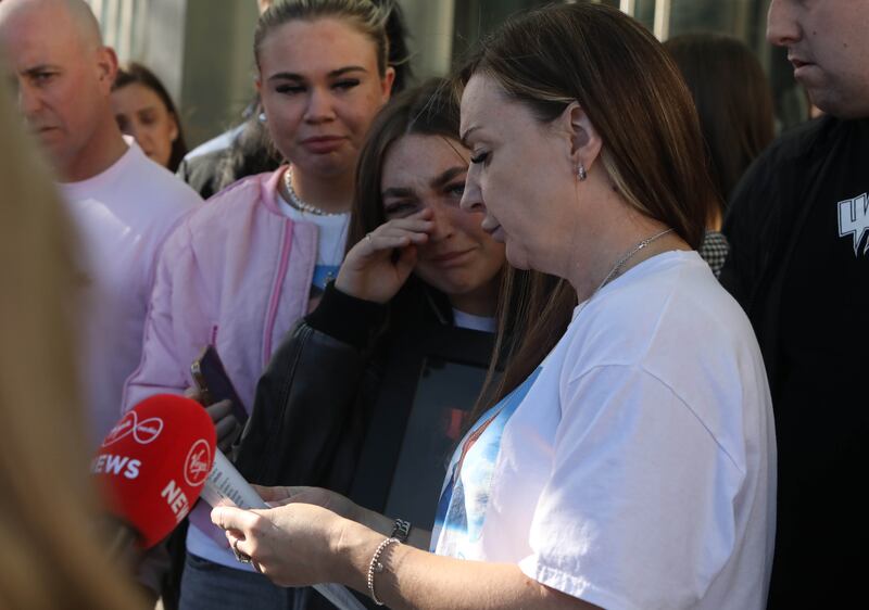 Catherine Killalee, mother of Dylan Killalee Maher, speaks to the media after Cameron Cooper (23), of Ballyfermot Road, Dublin, was jailed after he had pleaded guilty to dangerous driving causing her son's death. Photograph: Collins Courts