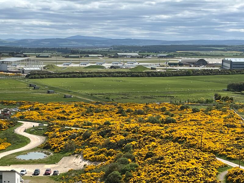 RAF Lossiemouth military airfield in northern Scotland as seen from the Covesea lighthouse