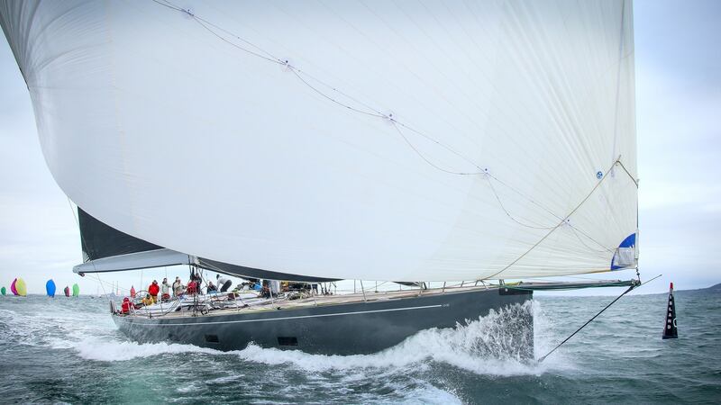 Michael Cotter’s 94-foot Windfall departs Dublin Bay at the start of the Dún Laoghaire to Dingle Race. Photograph: David O’Brien