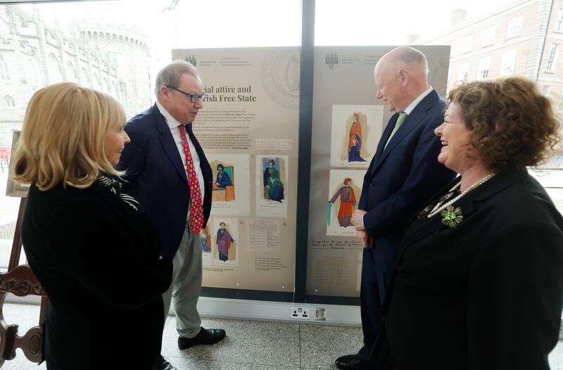 District Court judge Ms Justice Gráinne Malone, Supreme Court judge Mr Justice Maurice Collins, Chief Justice Donal O’Donnell and District Court judge Marie Quirke discuss the display. Photograph: Alan Betson/The Irish Times

