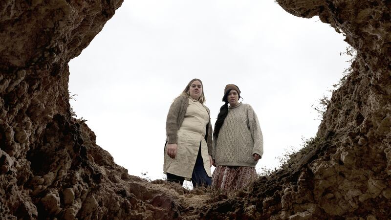 Grace Dyas and Doireann Cody in THEATREclub’s ‘We Don’t Know What’s Buried Here’
