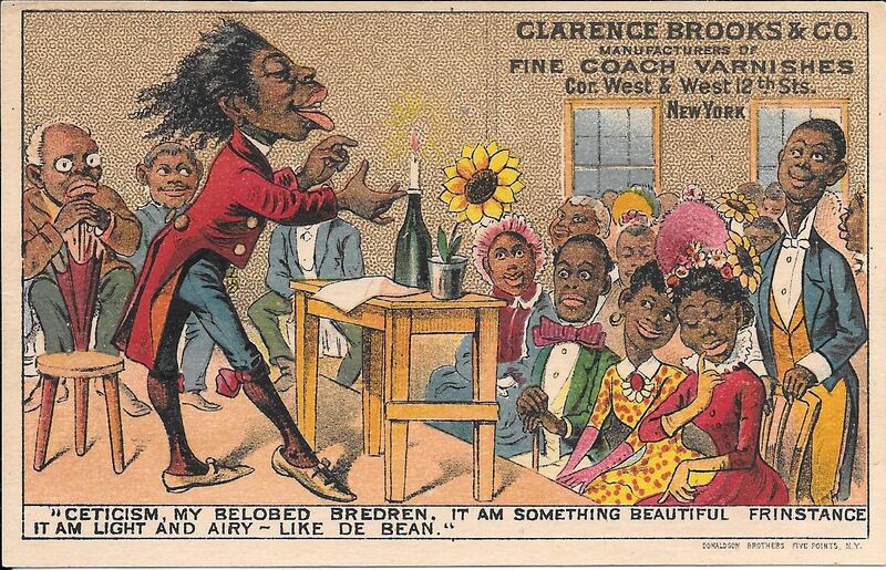 African-American stereotype: Oscar Wilde was reduced to a collection of symbols – sunflowers, knee breeches and silk stockings – and characterised as “Mr Wilde of Borneo”. Illustration: Michael Seeney Collection