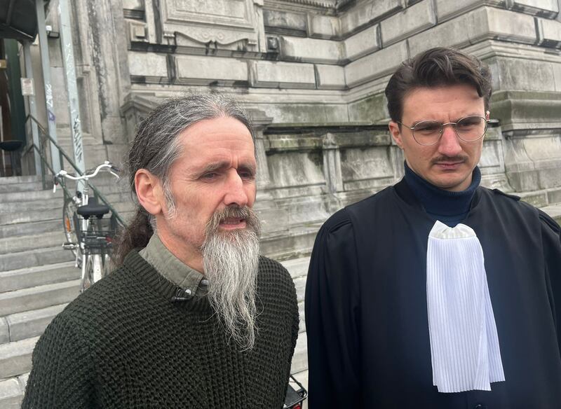 Luke 'Ming' Flanagan with Samuel Malisse of his legal team outside a Brussels court in February. Photograph: Jack Power
