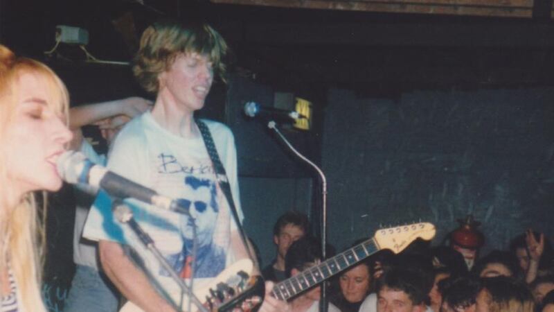 Salutes you, sir: Kim Gordon and Thurston Moore when Sonic Youth played at Sir Henrys in August 1991. Photograph: Eamonn Cunningham/UCC
