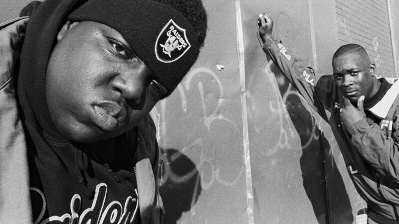 Christopher Wallace (aka Biggie) and George DuBose (aka 50 Grand) in the documentary Biggie: I Got a Story to Tell