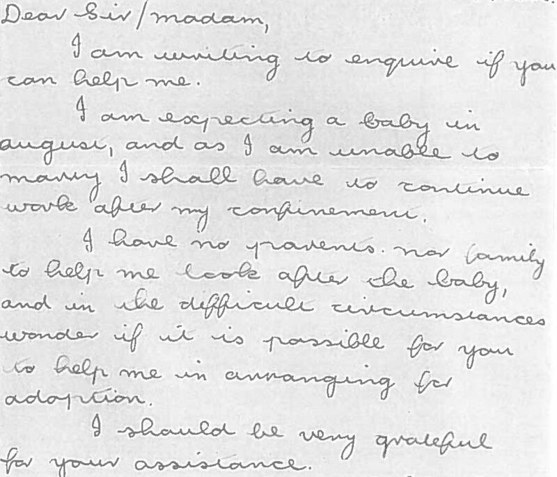 Hattie Garlick’s grandmother’s letter to the adoption agency.