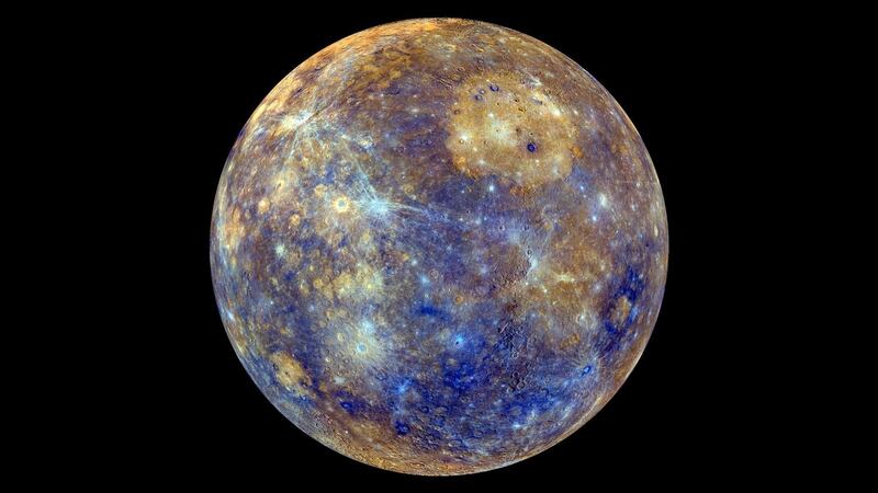An undated Nasa  photo shows an enhanced-colour image of Mercury taken during Nasa’s Messenger mission. Photograph: EPA/Nasa/JHU Applied Physics Lab/Carnegie Institute.
