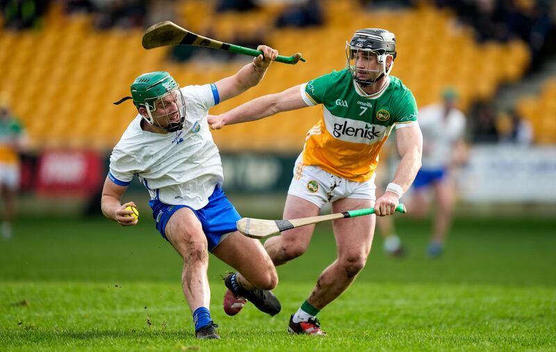 Jack Prendergast of Waterford in action against Jason Sampson of Offaly. Photograph: James Lawlor/Inpho

