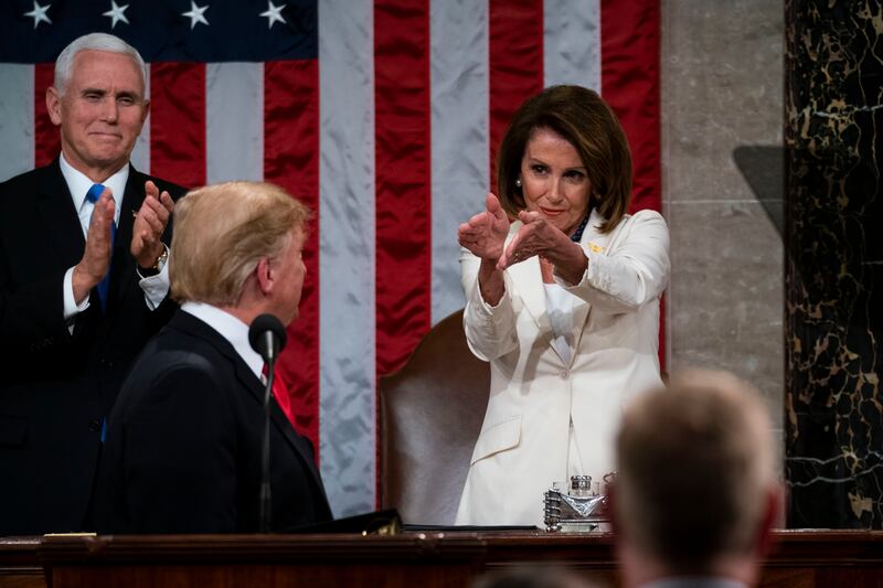 House speaker Nancy Pelosi applauds during then president Donald Trump's state of the union address in Washington on February 5th, 2019. Photograph: Doug Mills/New York Times