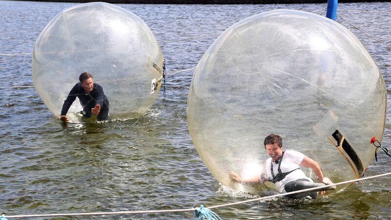 Daniel and Majella Zorbing at Tralee Bay Wetlands