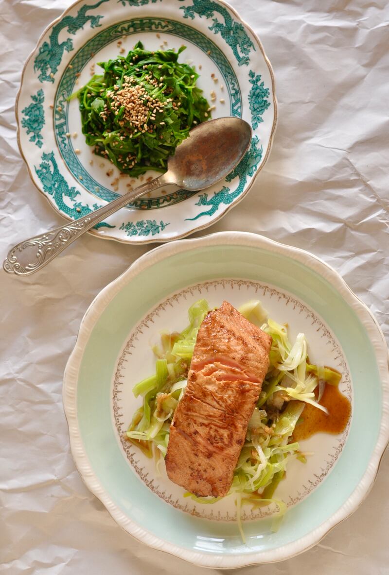 Salmon with wilted greens