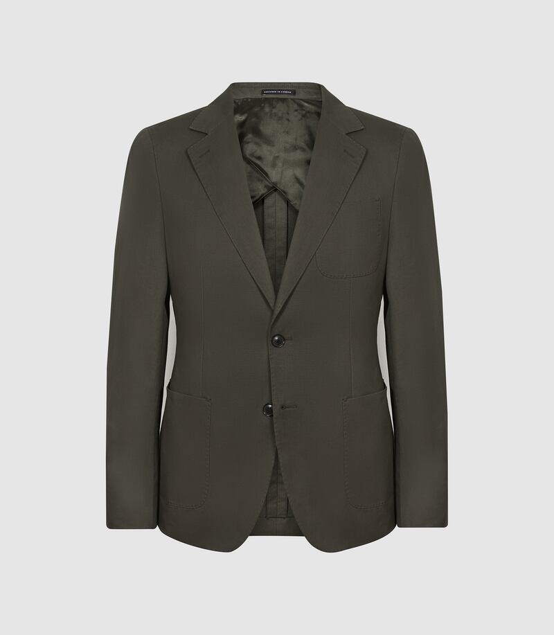 Cotton/linen blazer, €420, Reiss.