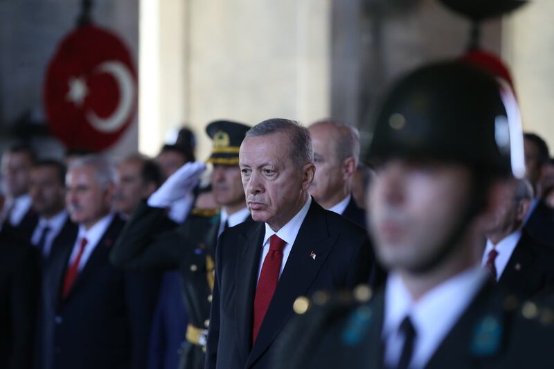 Turkish president Recep Tayyip Erdogan during celebrations to mark the 100th anniversary of Turkish republic, in Ankara last week. Photograph: Necati Savas/EPA