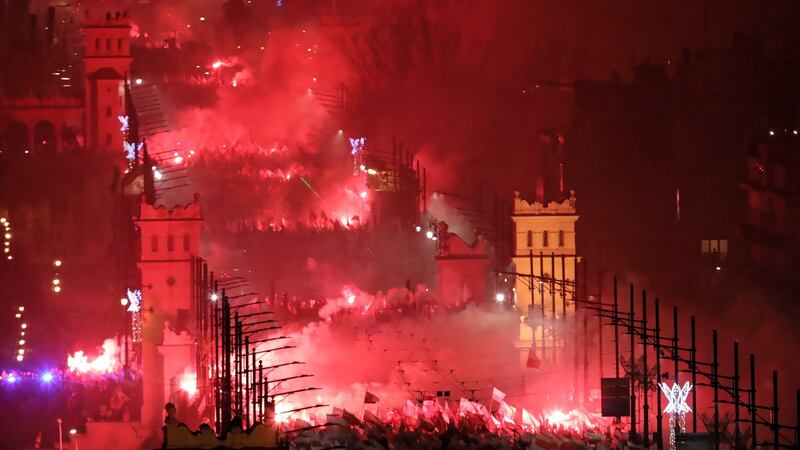 A view of an independence march in Warsaw, Poland. Photograph: Leszek Szymanski/EPA