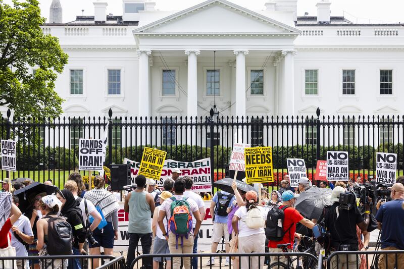 Protesters voice their opposition to Donald Trump's decision to bomb Iran, outside the White House in Washington, DC. Photograph: Jim Lo Scalzo/EPA