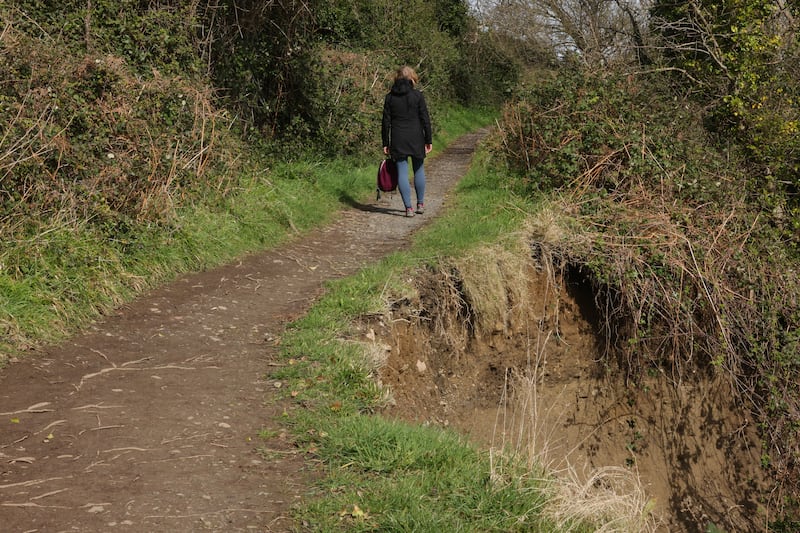 Coastal erosion of the path at the Greystones end of the Bray to Greystones cliff walk. Photograph: Alan Betson