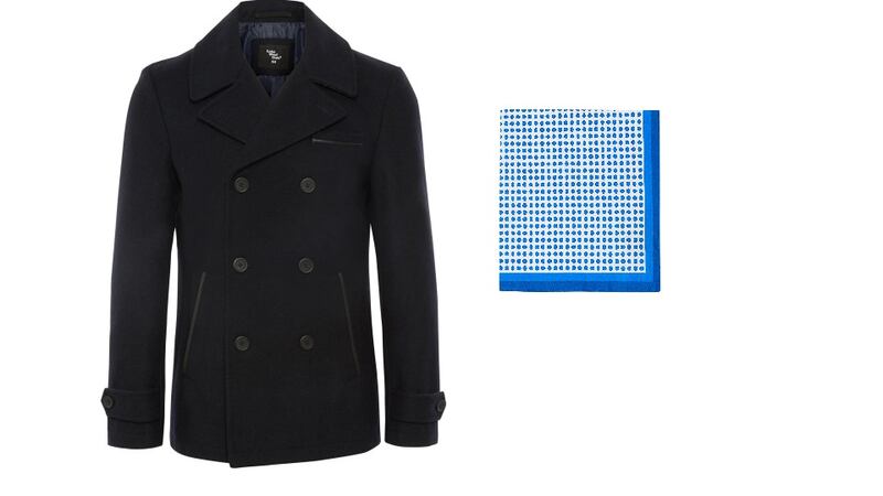 Gifts for men in their Forties: Navy PU Trim jacket €45, Penneys; Pocket Square, €40, Hugo Boss at Debenhams