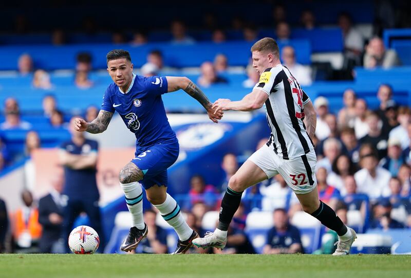 Chelsea's Enzo Fernandez in action against Newcastle United's Elliot Anderson at Stamford Bridge: Fernández is the box-to-box midfielder Pochettino has been craving since Mousa Dembélé left Tottenham. Photograph: Zac Goodwin/PA