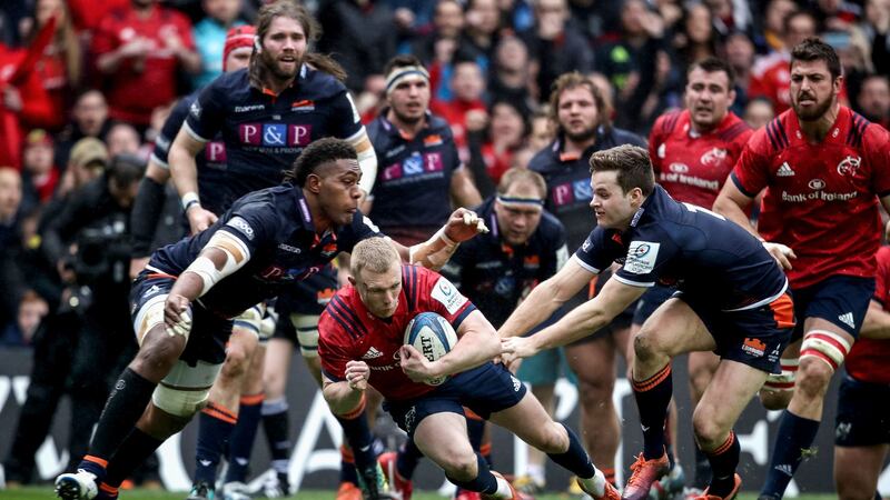 Munster’s  Keith Earls scores a try during the Heineken Champions Cup quarter-final at  Murrayfield. Photograph: Dan Sheridan/Inpho