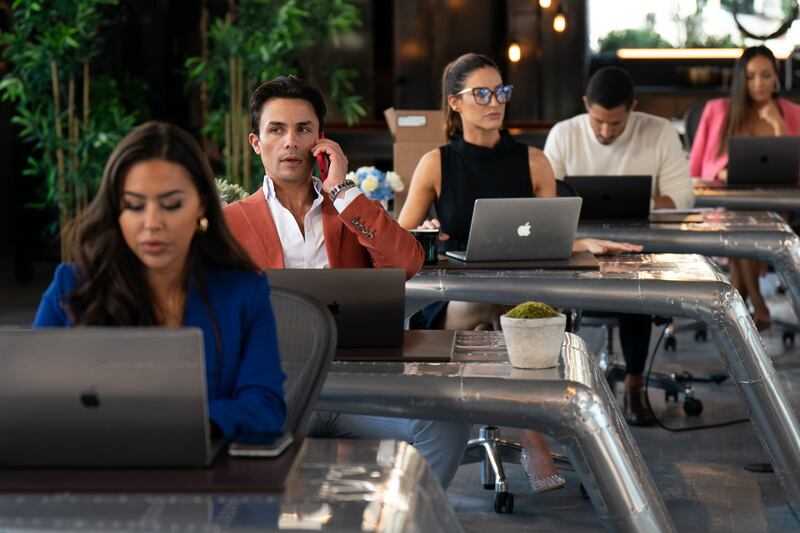 Selling the OC: Gio has no top buttons on his shirts despite his apparent wealth. Photograph: Tyler Golden/Netflix