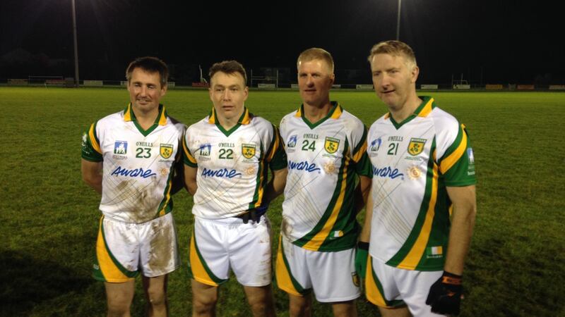 Former Tyrone players Kevin Gormley, Damian Gormley, Mark Gallagher and Gavin McElroy. Photographs: Martin McIntyre and Paul Fitzpatrick