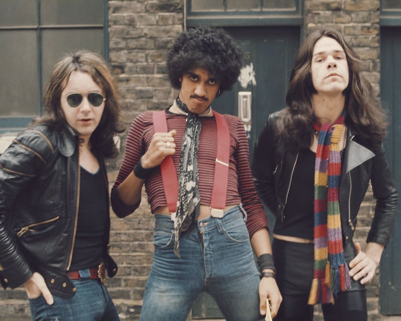 Thin Lizzy: Phil Lynott with Brian Downey and Gary Moore in 1974. Photograph: Michael Putland/Getty