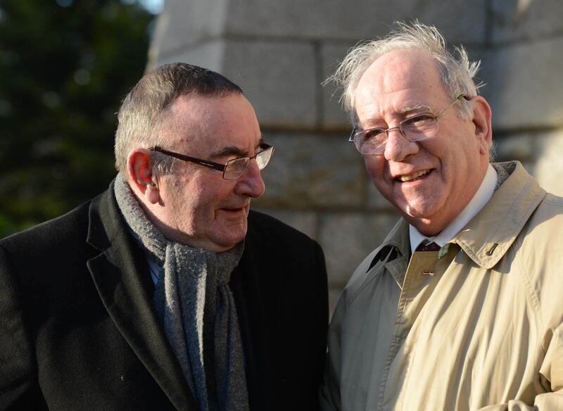 Ben Briscoe, right, with Hugh O'Flaherty, former High Court judge, in 2013. Photograph: Cyril Byrne