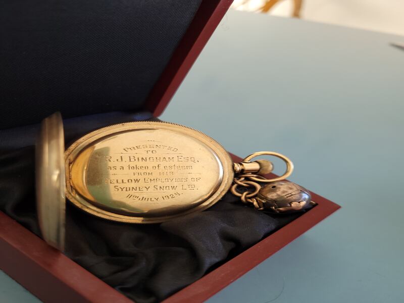 The now restored pocket watch which led to the discovery that Robert Bingham's family hailed from the west of Ireland
