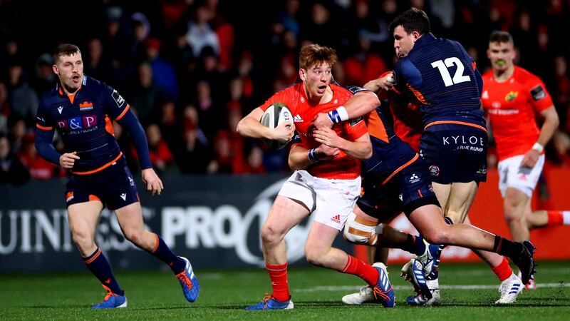 Munster’s Ben Healy in action against Edinburgh on Friday night. Photograph:  James Crombie/Inpho