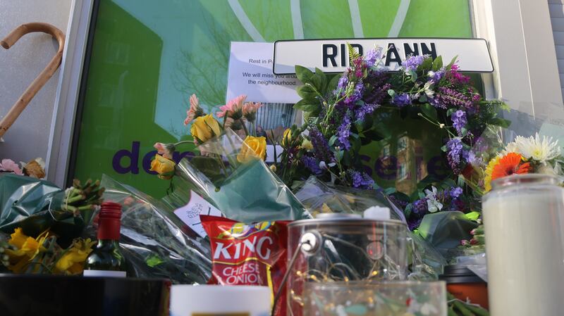 People have left flowers at the spot where Ann Delaney died on Sunday night.