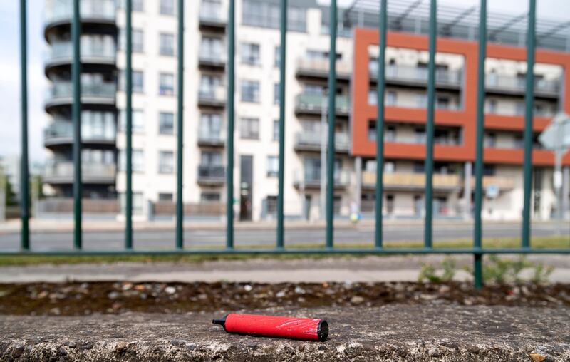 A discarded disposable vape on the ground in Tallaght, Dublin. Photograph: Colin Keegan/Collins