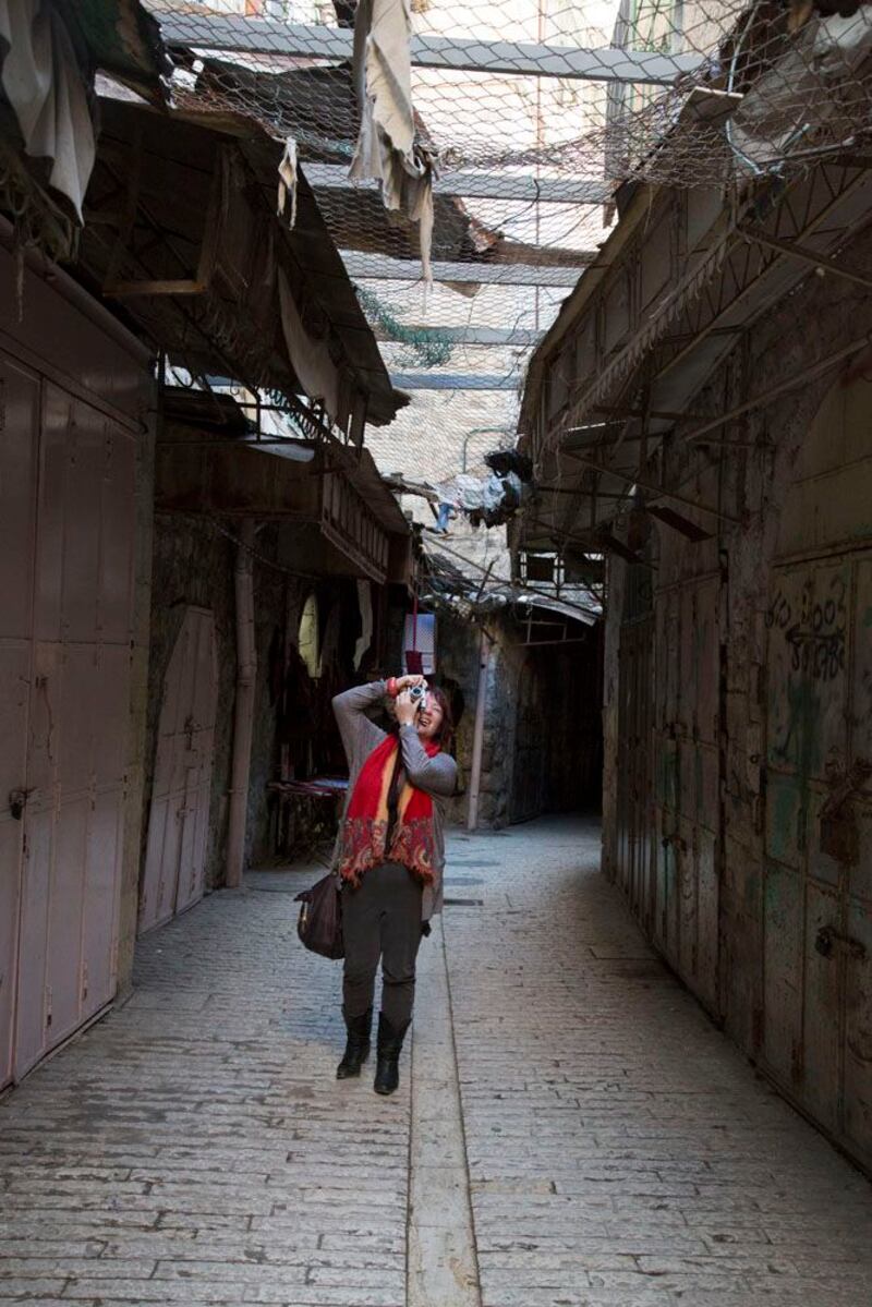 Eimear McBride in the market place in Hebron. Photograph: Oren Ziv/ActiveStills