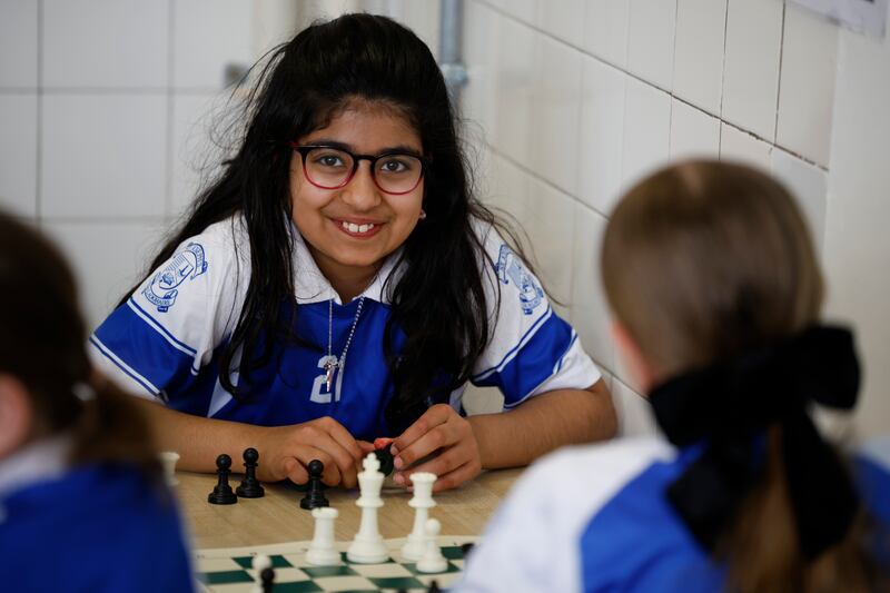 Shanava Chopra, one of the third-class pupils, in action during a recent chess tournament at Scoil Mhuire in Shankill, Co Dublin. Photograph: Nick Bradshaw 