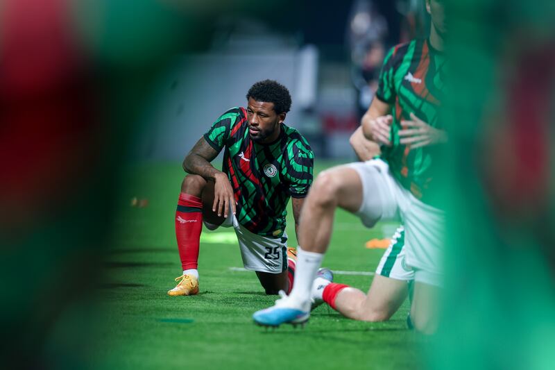 Georginio Wijnaldum of Al Ettifaq warming up before a Saudi Pro League match. Photograph: Yasser Bakhsh/Getty Images