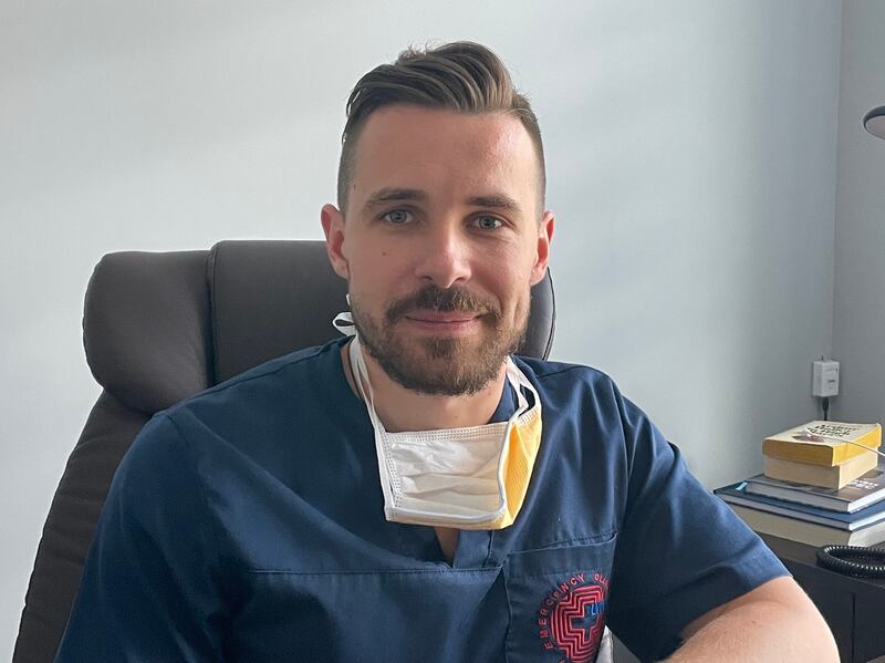 Hnat Herych (32), head of the surgical department at Lviv's St Panteleimon hospital, who is expected to be chief surgeon at a new €70m national rehabilitation centre called Unbroken that Ukraine plans to build in the city. Photograph: Daniel McLaughlin