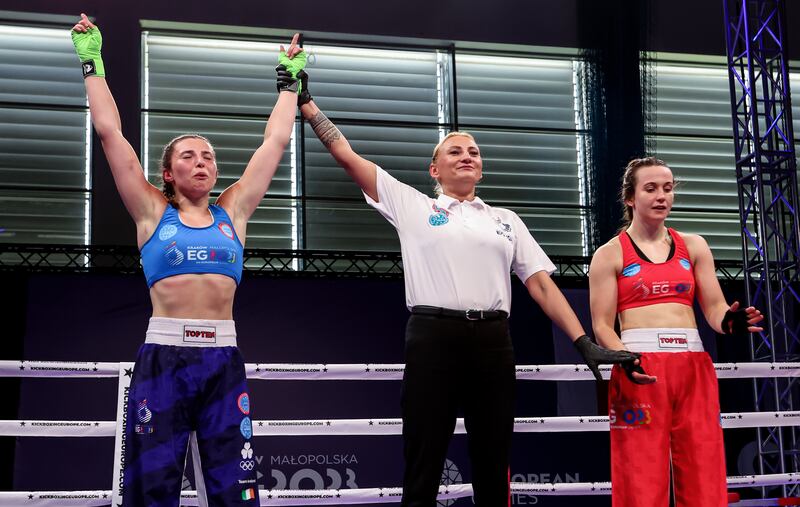 Ireland’s Amy Wall wins against Mariell Gaassan Straume of Norway. Photograph: Travis Prior/Inpho
