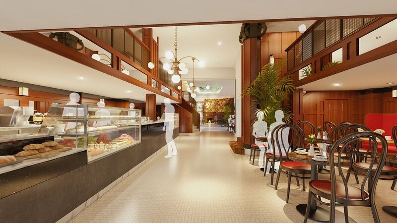 Projected interior of Bewley’s  Cafe on Dublin’s    Grafton Street after new renovations are completed. Some 29 original banquettes have been restored